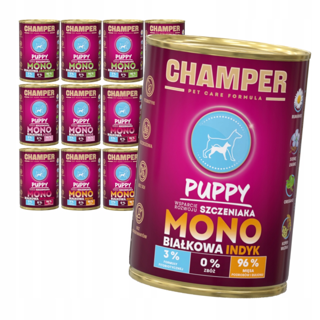 Levně Champer Puppy Monoproteinové 12x400g Vlhké Krmivo pro štěňata Mix Chutí