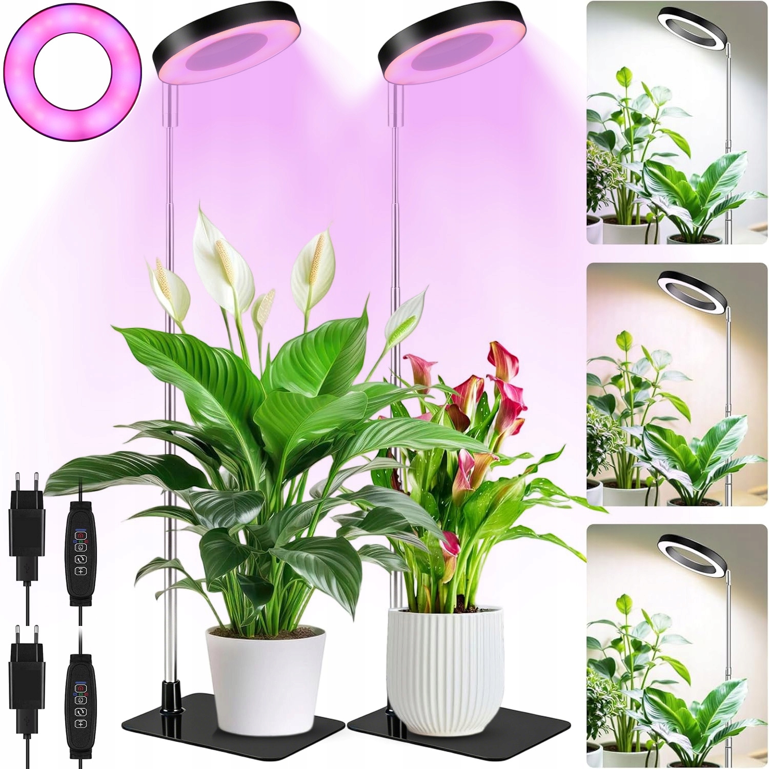 Stojací lampa Grow pro pěstování rostlin Bedee Led Full Spektrum s časovačem 2ks