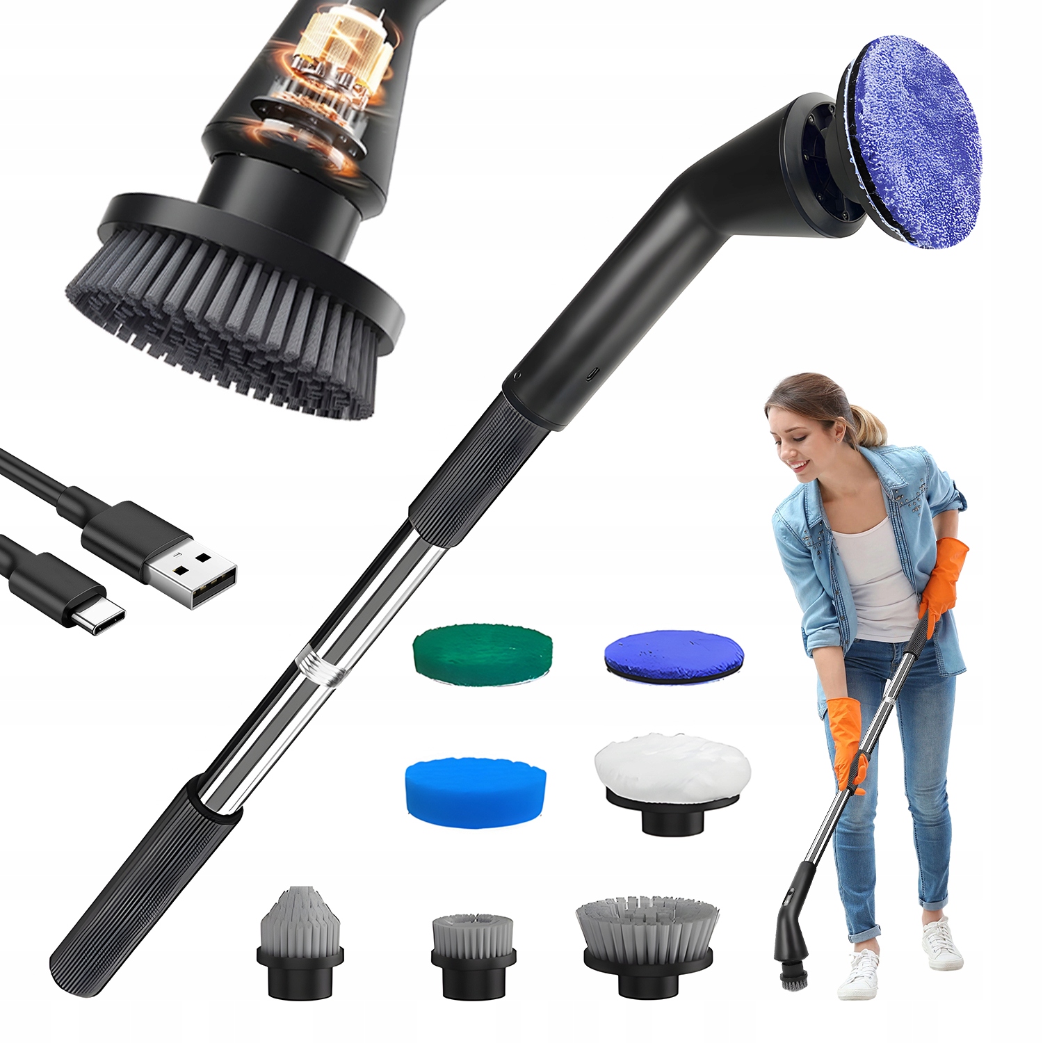 Levně Elektrický Čisticí Kartáč 37 W Bezdrátový IPX7 96-120 CM