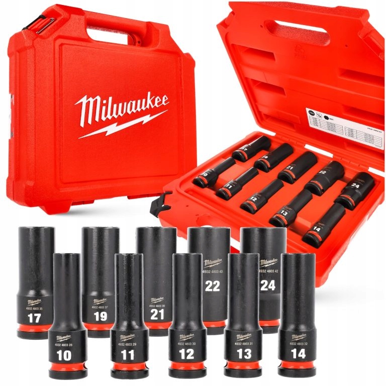 Zestaw nasadek udarowych długich Milwaukee 1/2″ 10 szt. 4932480457