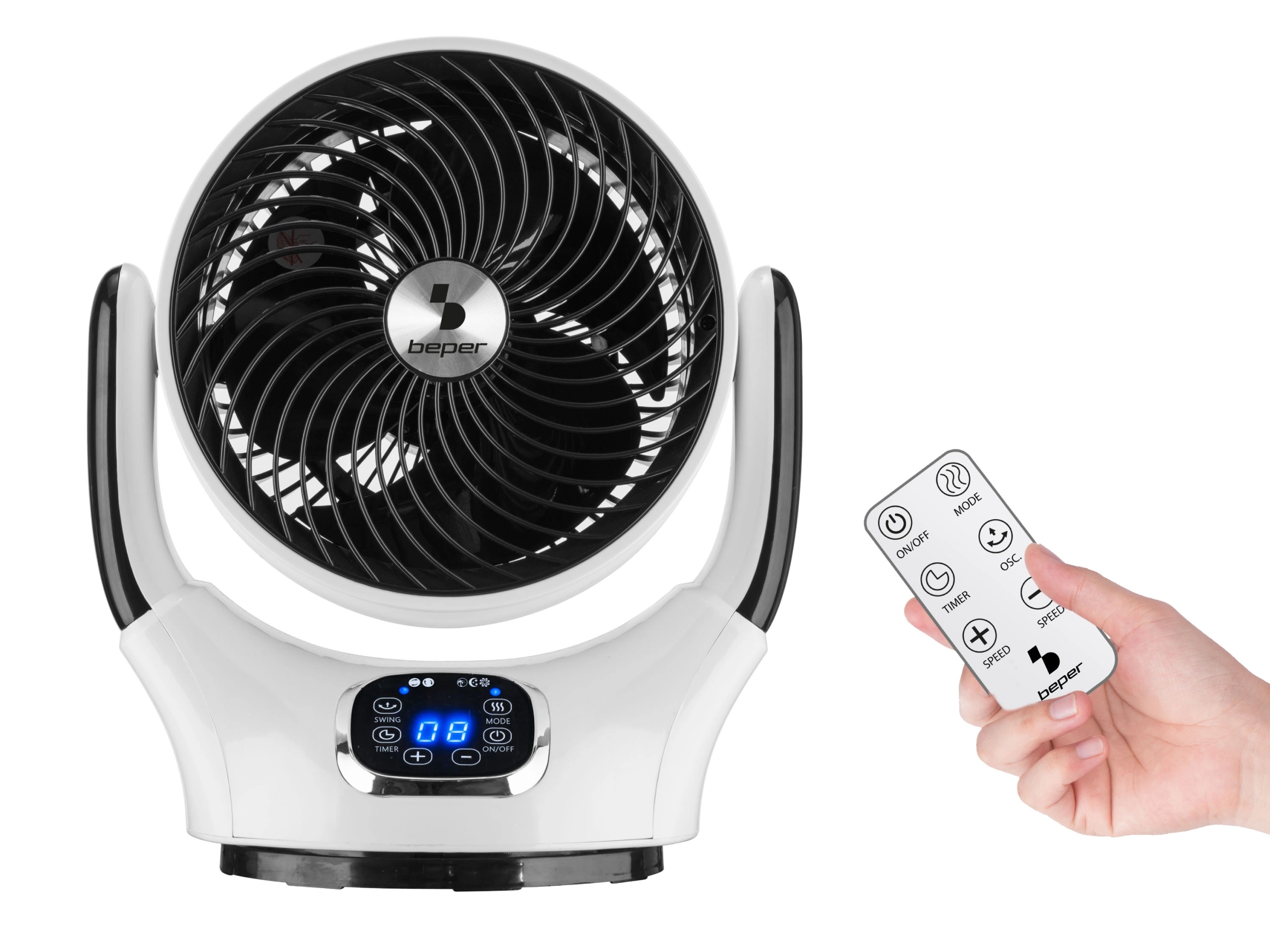 Beper stolný digitálny 360 ° ventilátor, digitálny displej, 25W