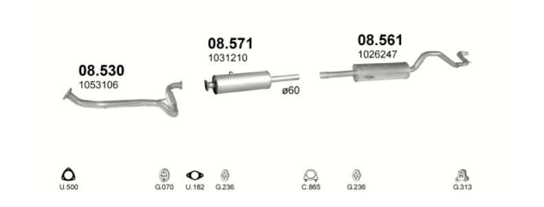 TŁUMIK ŚRODKOWY FORD TRANSIT 08.571 Typ samochodu Samochody osobowe Samochody dostawcze