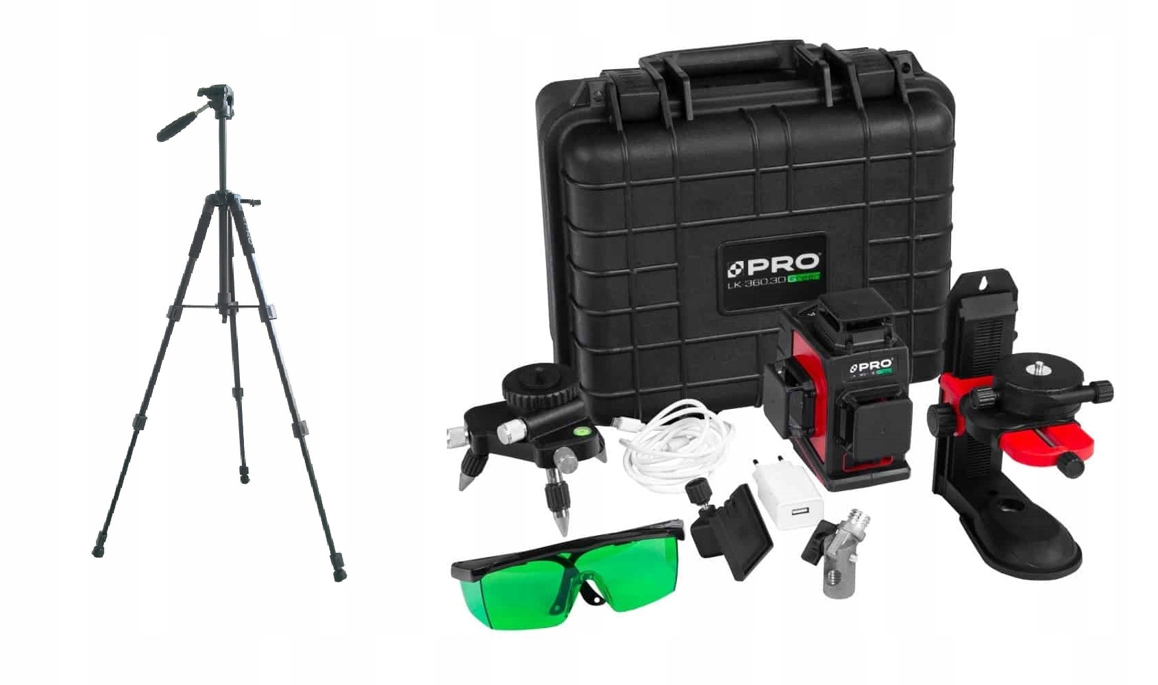 Laser Płaszczyznowy LK-360.3DG Zielona Wiązka Zestaw Statyw TR-650F