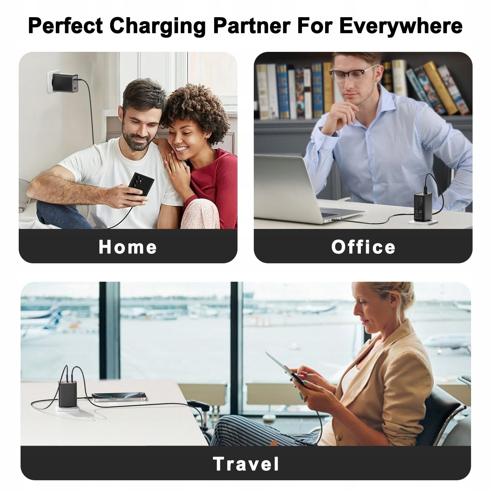 Ładowarka USB C 65 W, 3 porty 2 USB C + 1 USB A SB-C PPS Szybka — miniatura 7
