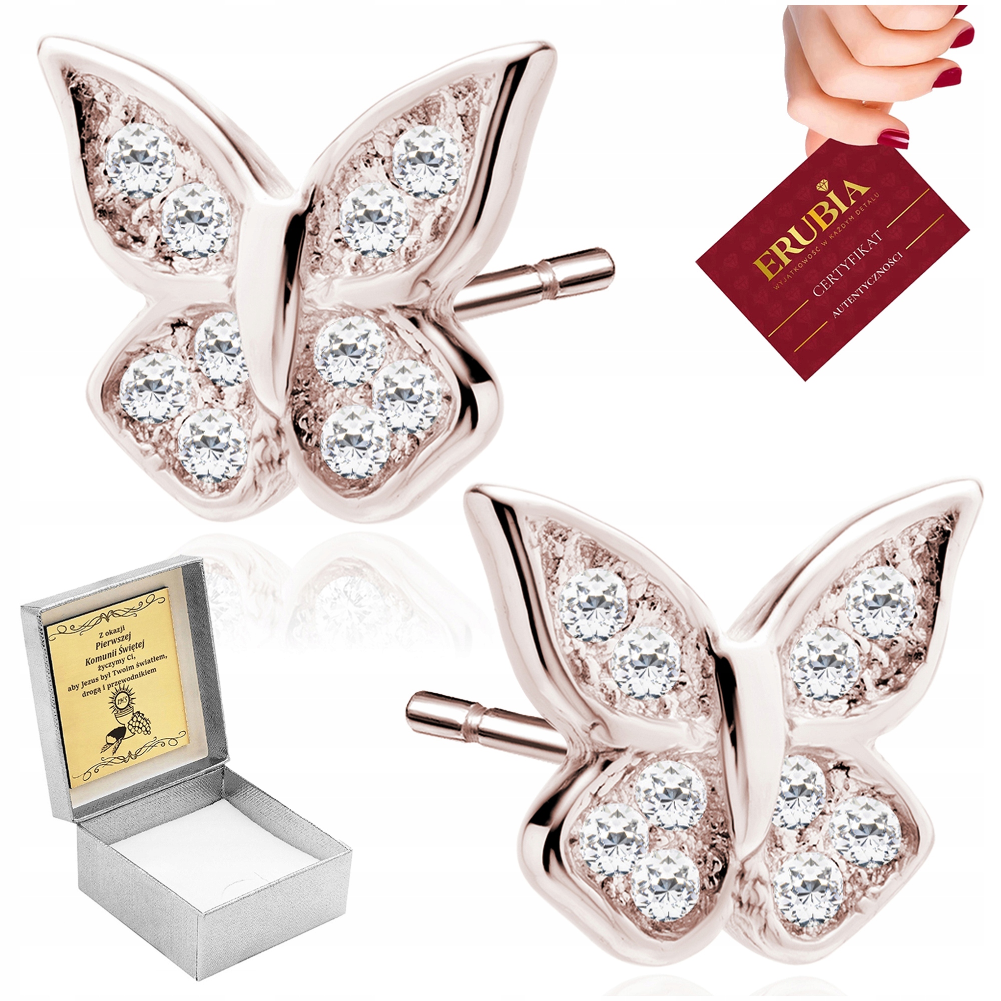 Stříbrné Náušnice Motýlci Ryzosti 925 S Zirkony Rose Gold Gravírování Bonus