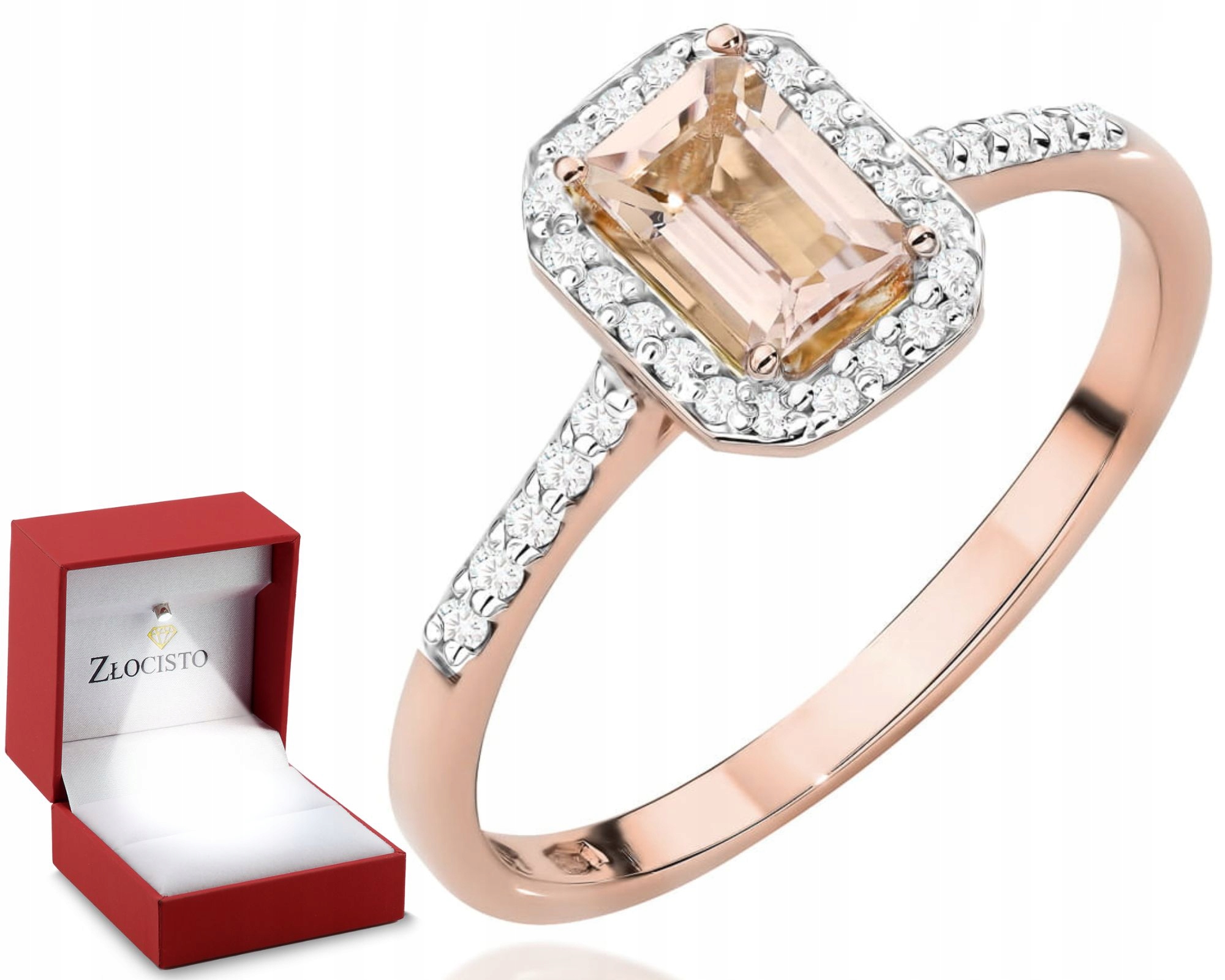 Růžové Zlato Prstýnek Diamanty A Přírodní Kámen Morganit 585 Gravírování