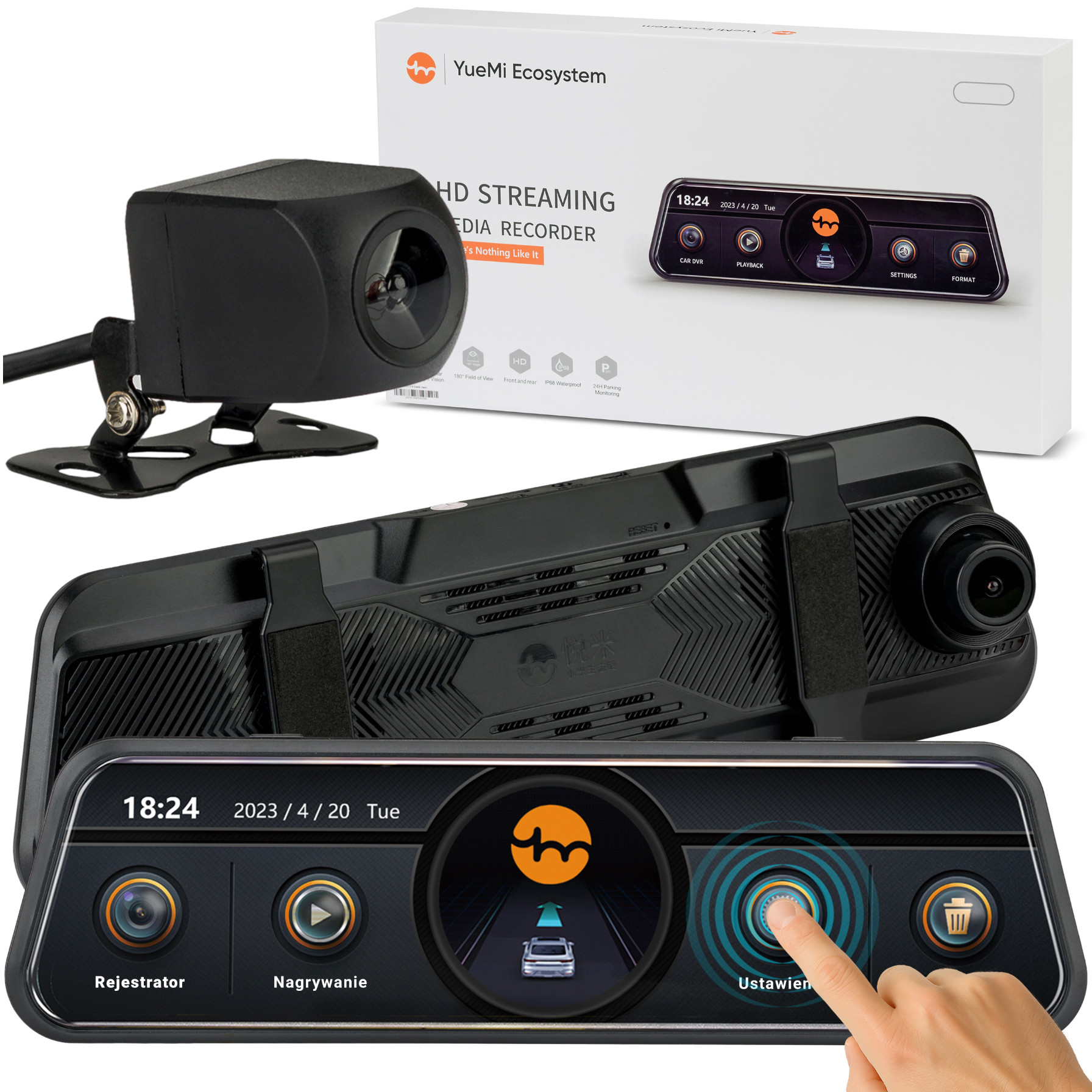 Videorekordér Automobilová Kamera Yuemi Y4 V Zrcátku S Couvací Kamerou