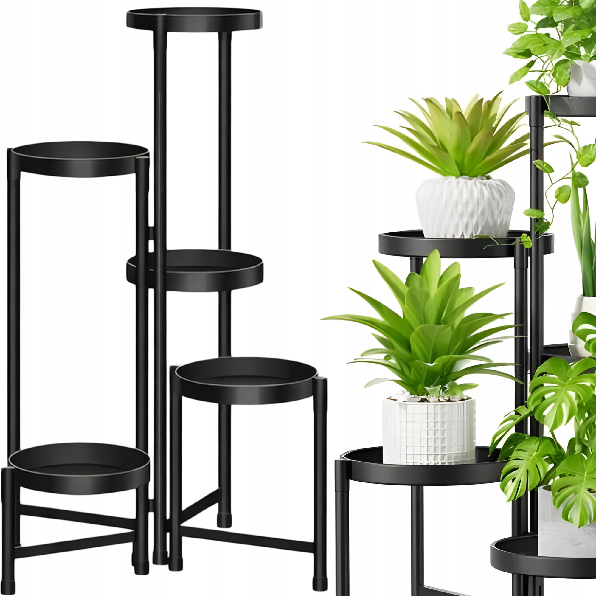 KWIETNIK NA KWIATY ROŚLINY STOJAK METALOWY STOJĄCY LOFT PÓŁKI CZARNY 80cm