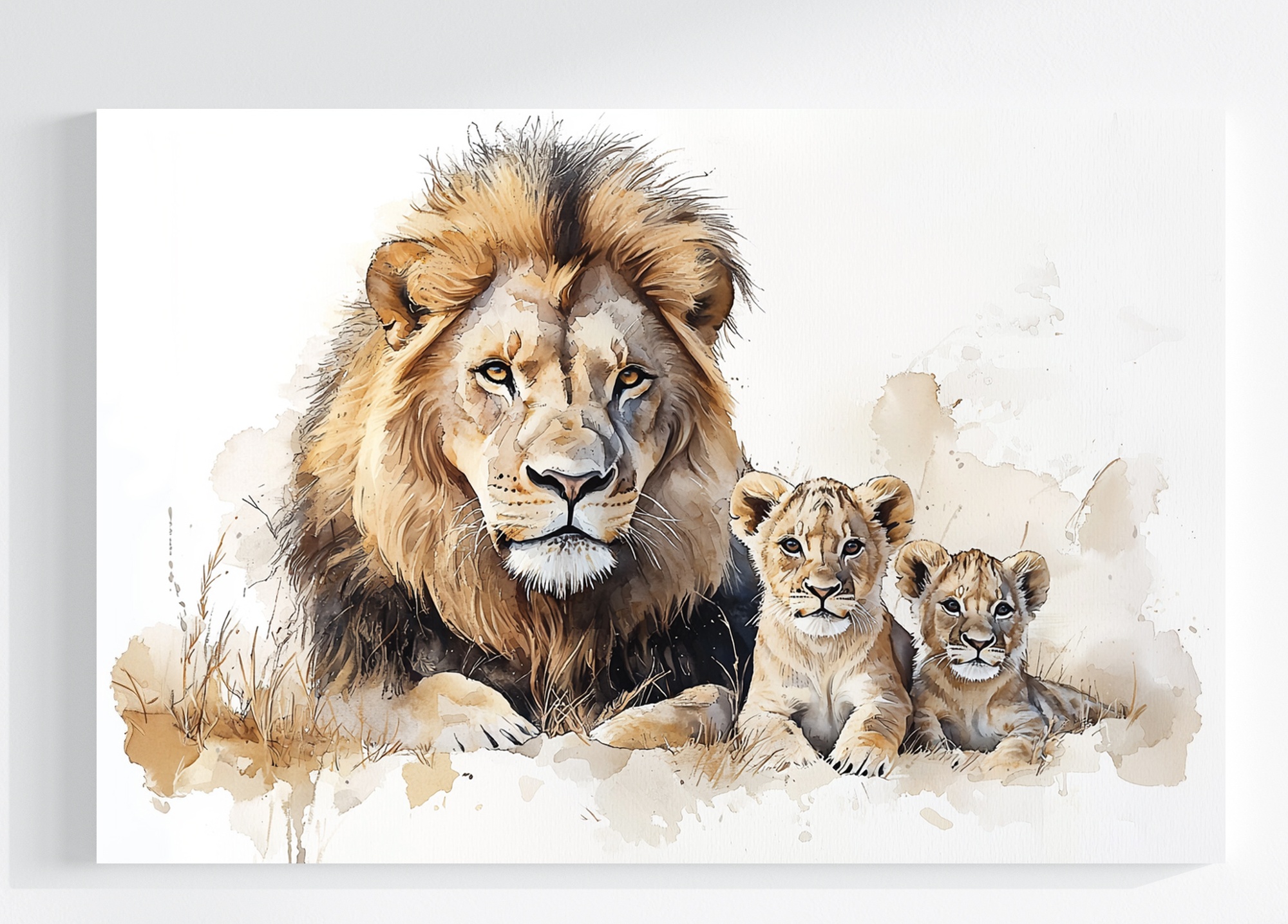 Obraz Na Plátně Canvas Akvarel Příroda Zvířata Lev Lvíček Afrika 120x80