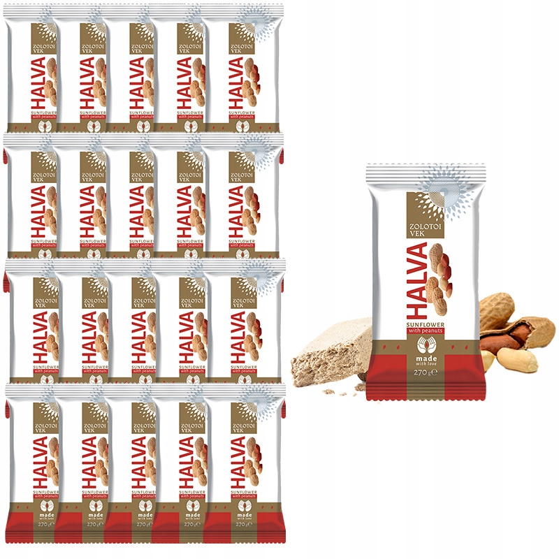 Chałwa Słonecznikowa z Orzeszkami Ziemnymi Złoty Wiek Zestaw 20 kostek 270g