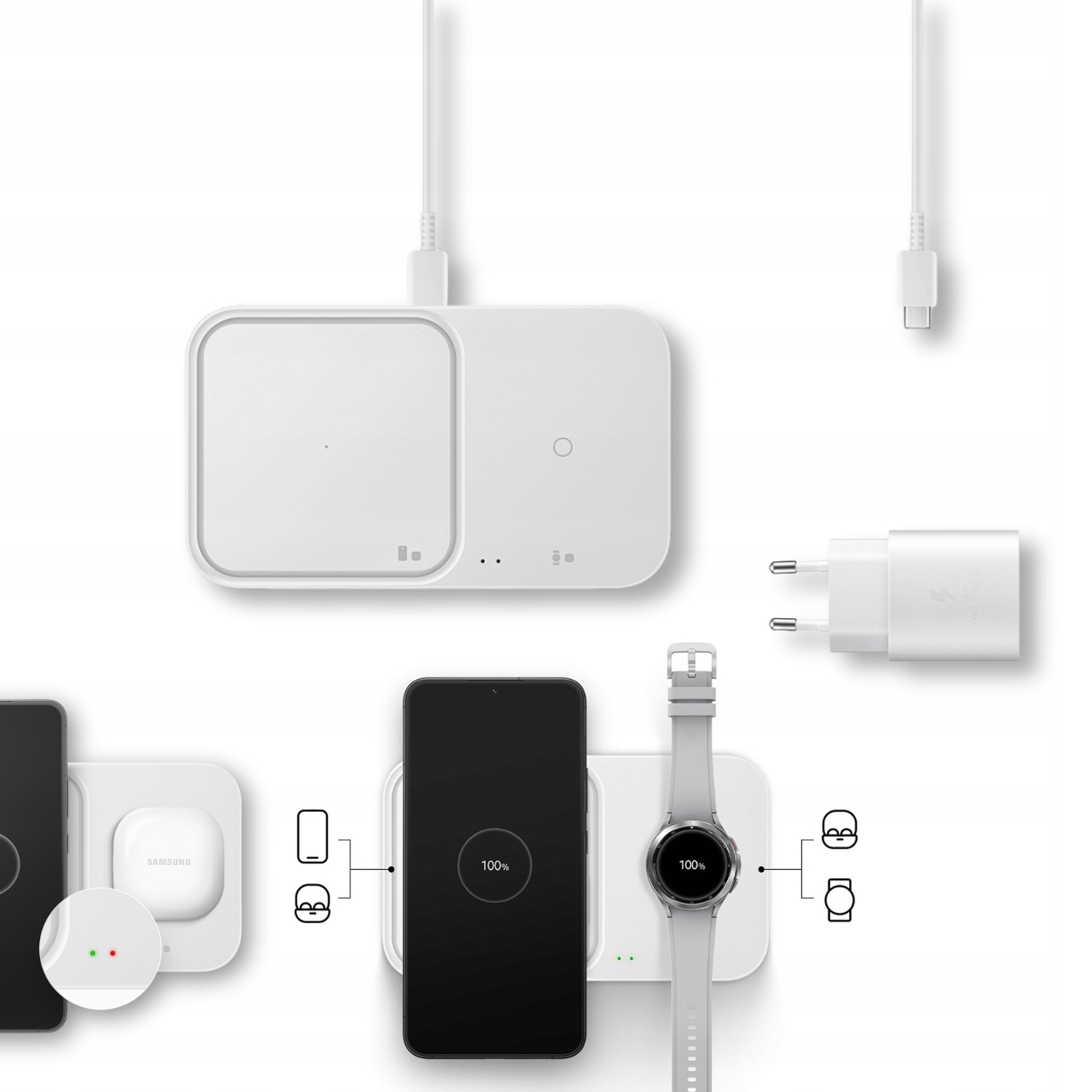 Indukční Nabíječka 2V1 Samsung 15W Originální Napájecí Adaptér Kabel