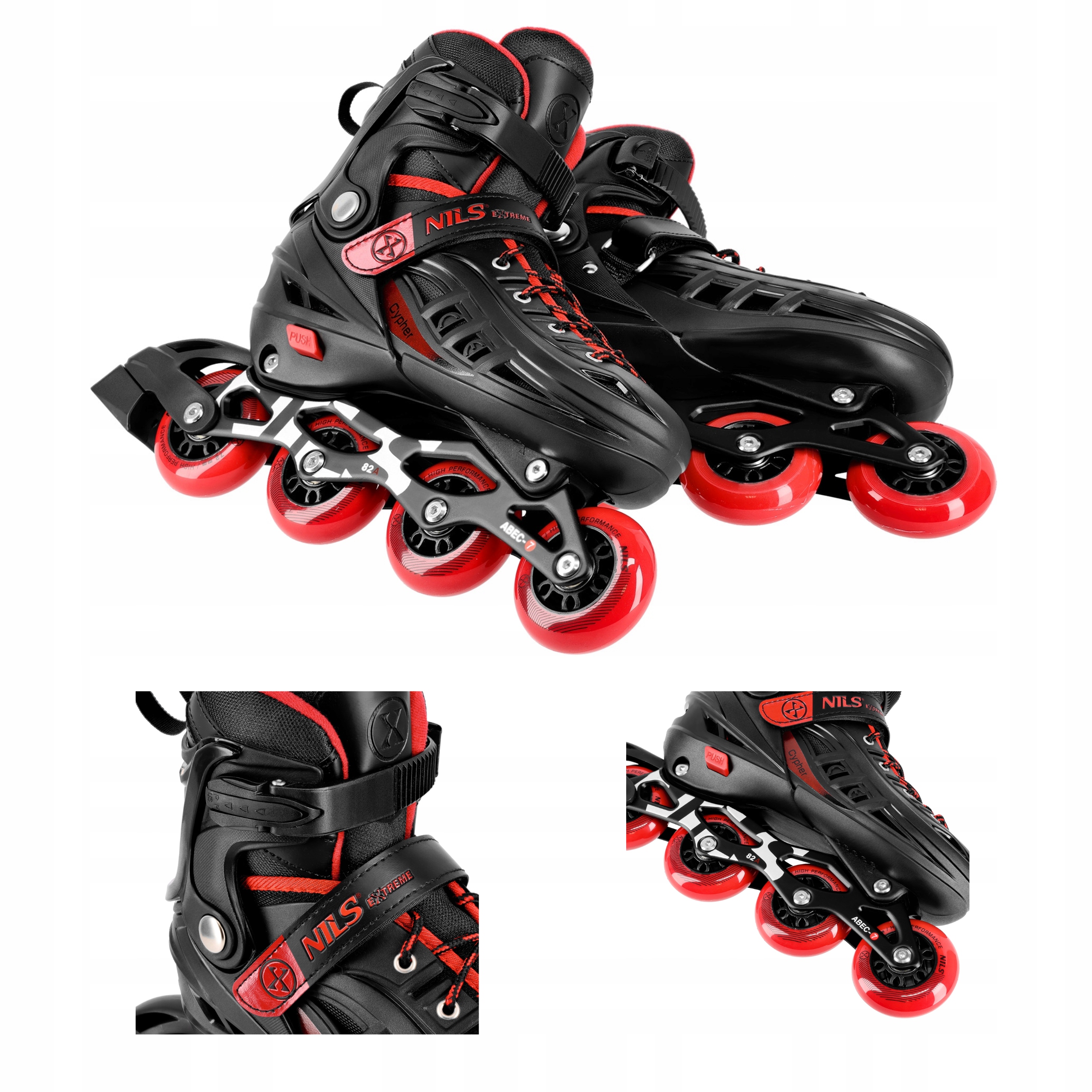 Kolečkové Brusle pro jízdu nastavitelné Nils Extreme červené 34-38 M Brusle 2v1 Abec 7