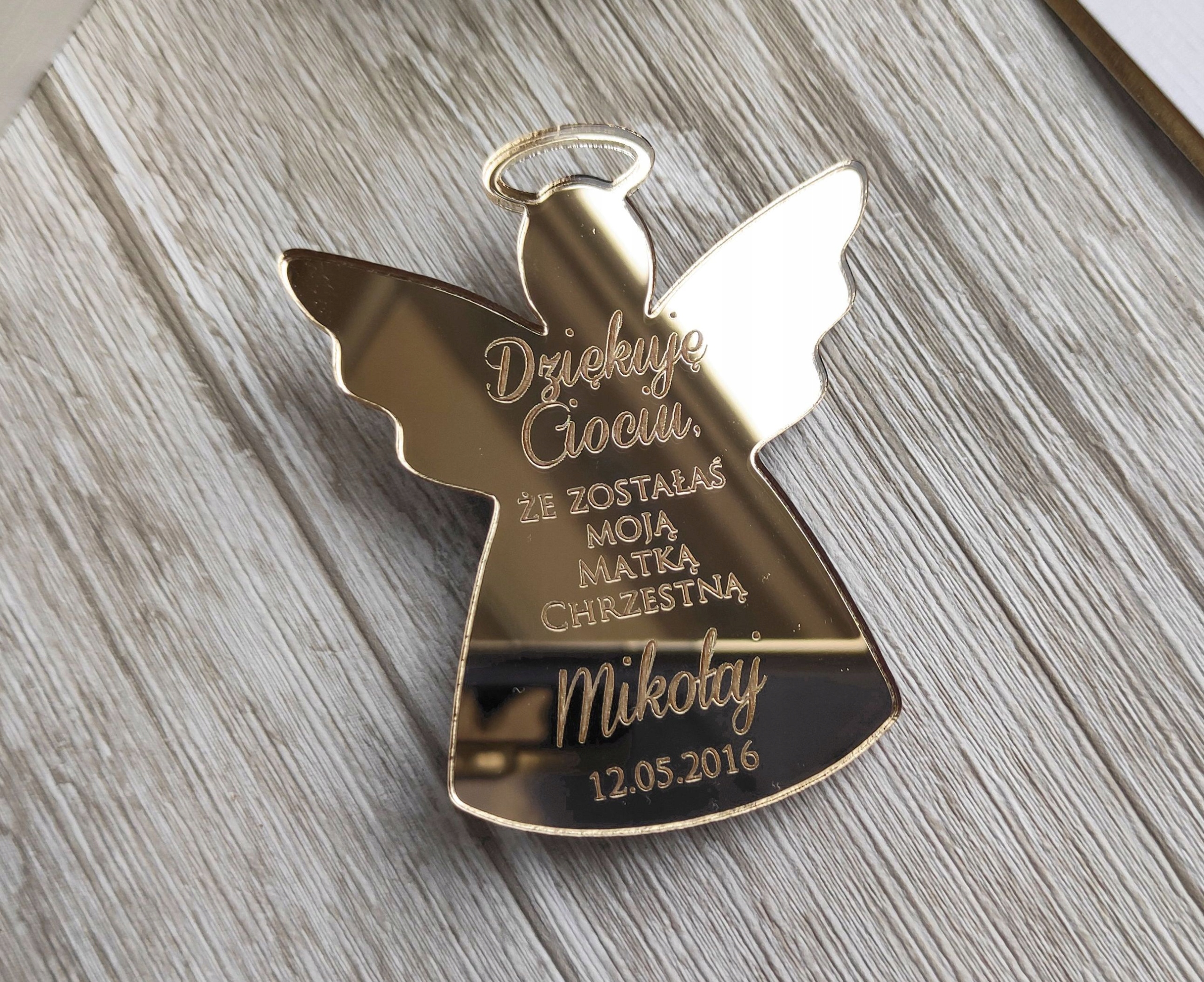 Podziękowane Chrzestnych/ Chrzest ZŁOTO/Lustrzane Wysokość produktu 7.5 cm
