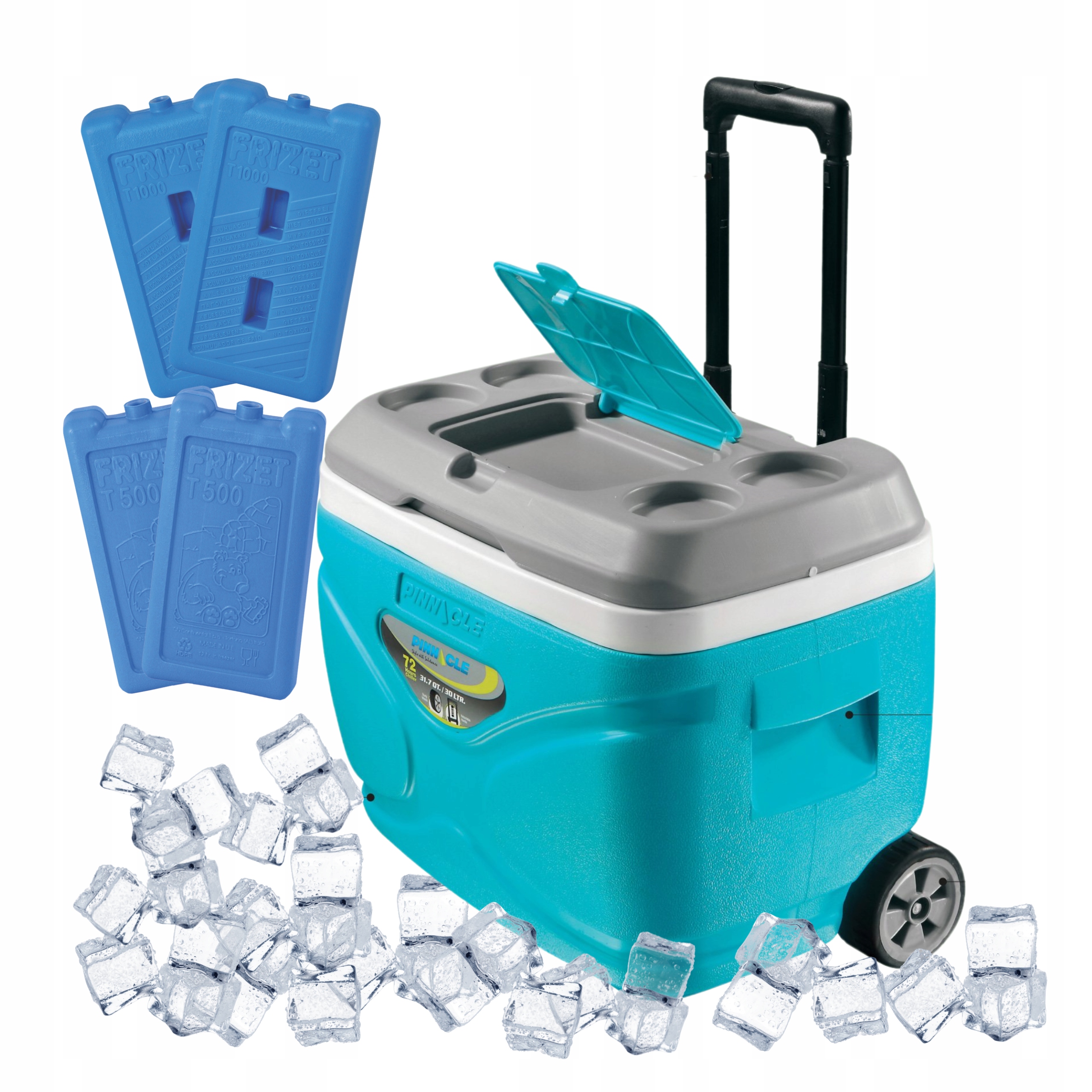 Turistická lednička s kolečky Pinnacle 30L hydra 4 náplně 2x 1000 ml, 2x 500 ml