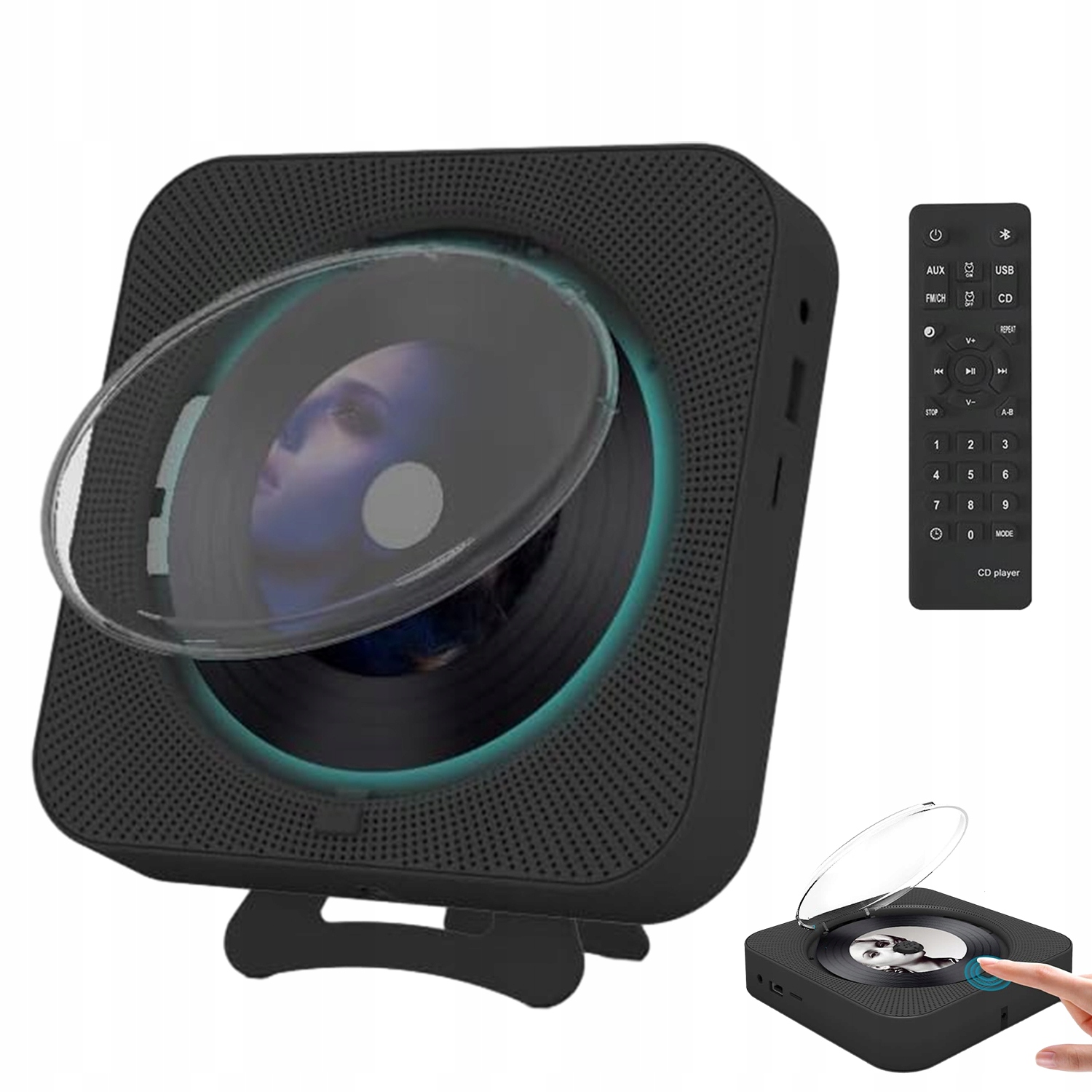 Přenosný CD Přehrávač Bluetooth Reproduktor Rádio Černý Dárek