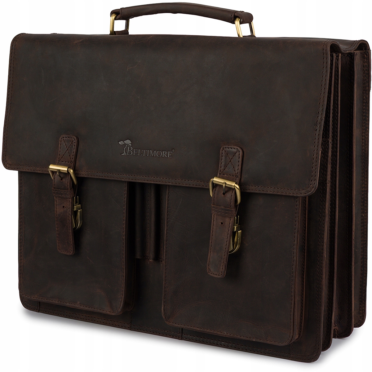 Kožená pánská aktovka na dokumenty, hnědá prémiová kůže Beltimore