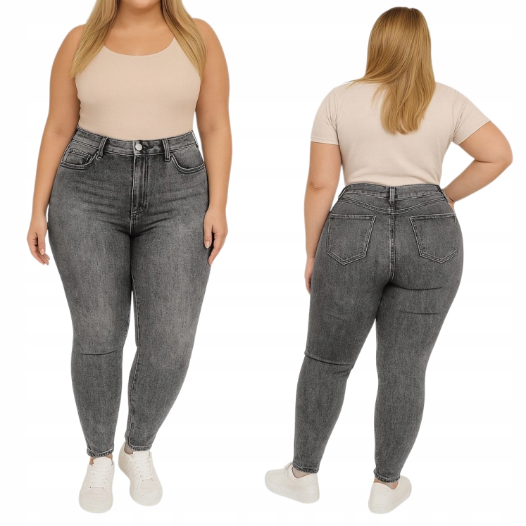 Szare Spodnie G-Smack plus size jeans mięciutkie wysoki stan 52 54 6XL