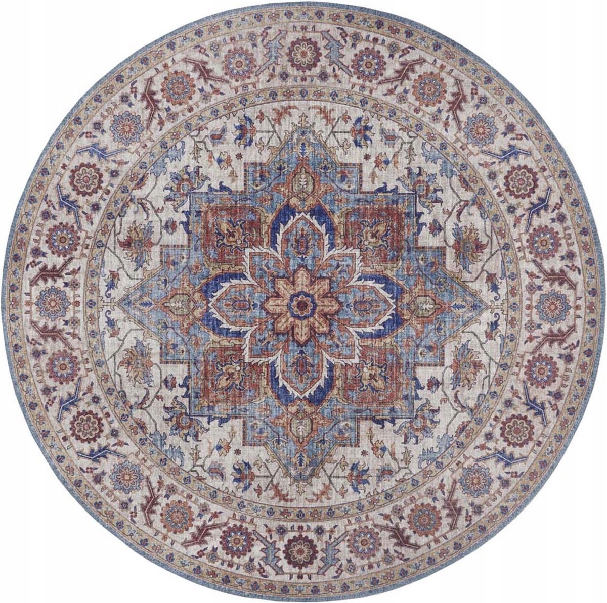 Koberec okrúhly 160 cm, orientálny, béžovo-modrý, plochý