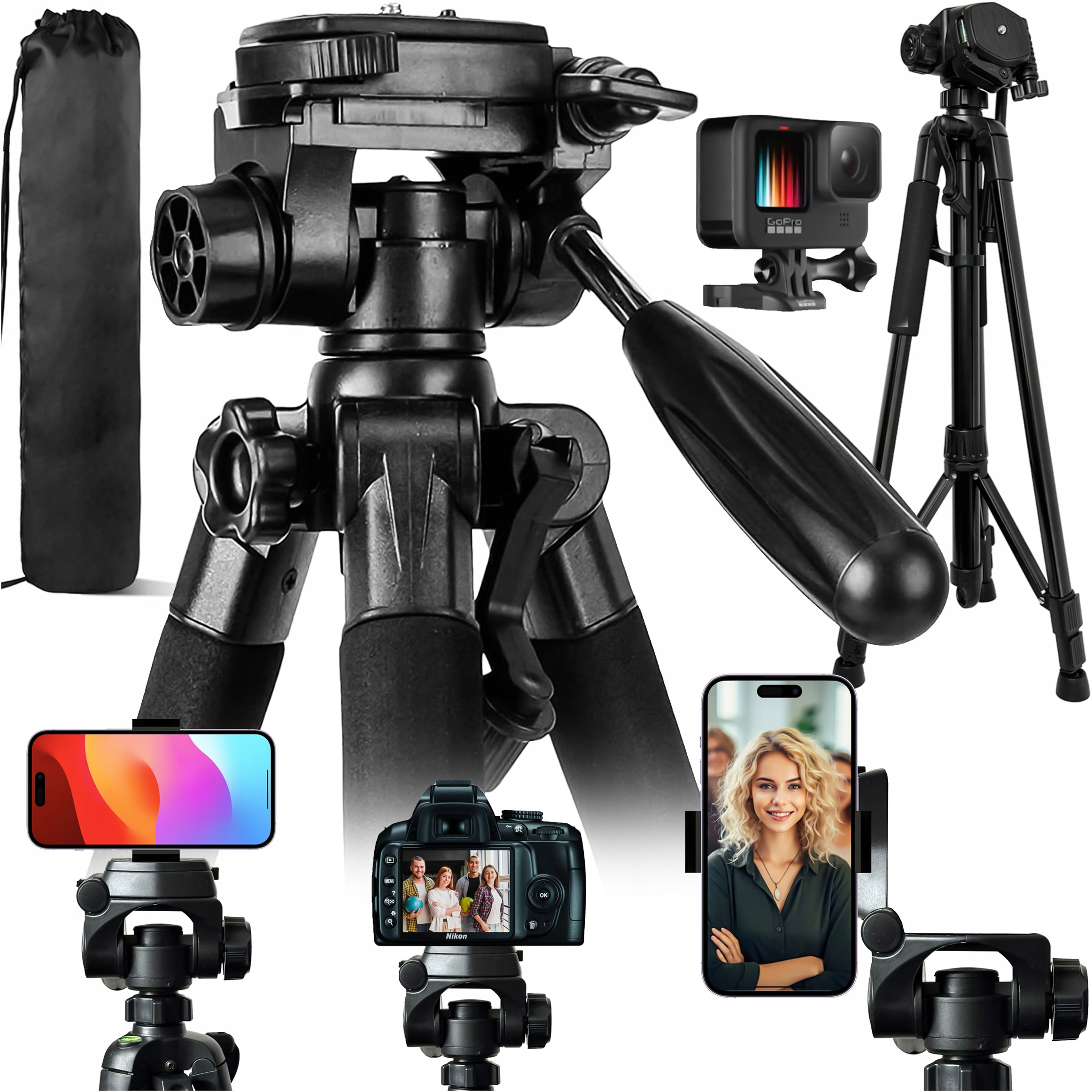 Pevný stativ Tripod Držák na telefon Fotoaparát 170 cm Kamery Vysoký