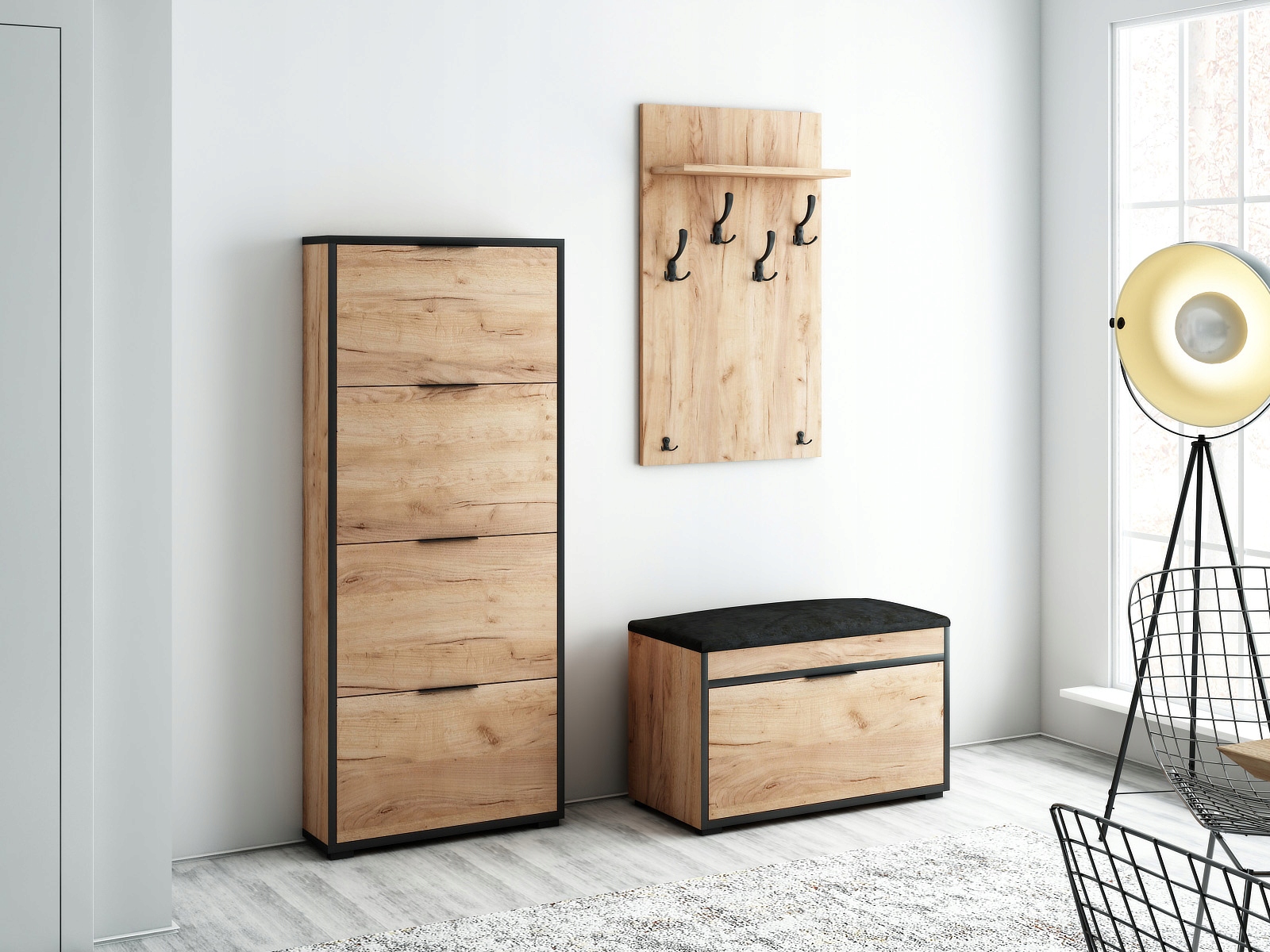 NOWOCZENY PRZEDPOKÓJ W STYLU LOFT SZAFKA NA BUTY