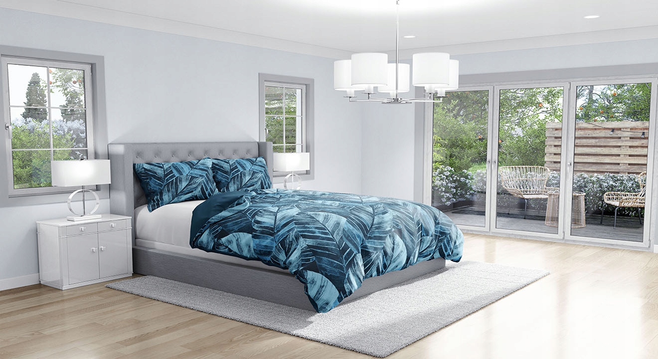 Pościel 160/200 Bawełna Liście niebieska