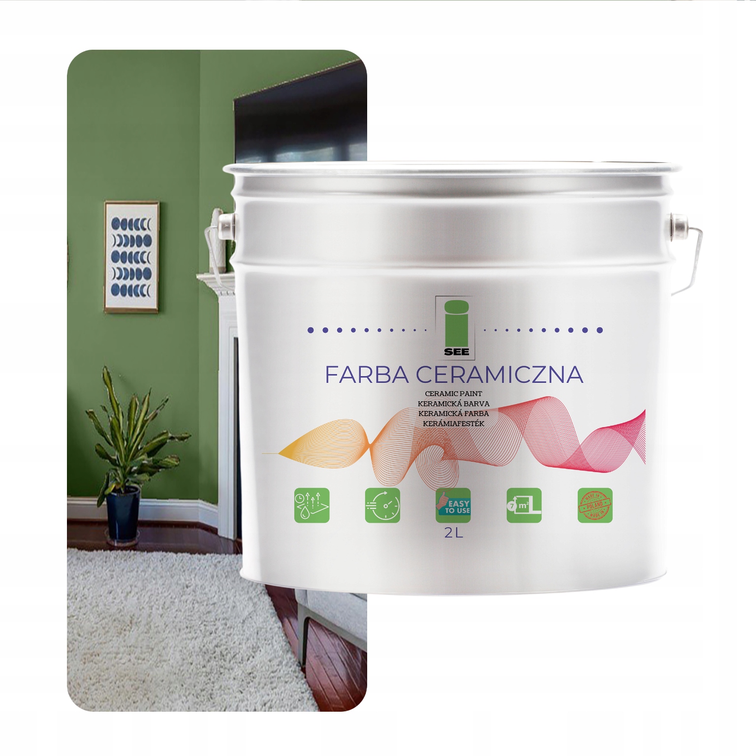 Umývateľná Keramická Farba Na Steny Zelená Olivová 2 L Odolná Voči Škvrnám