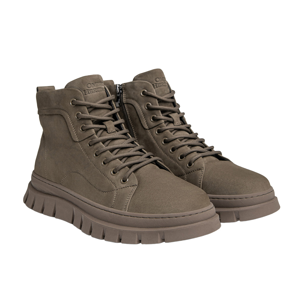 Pánské pohodlné nad kotník tenisky z nubuku khaki, stylové OM-FOBO-0263 42