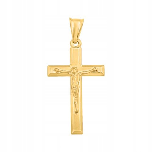 Křížek ze zlata 585 s obrázkem Krista. Zdobený matem jako dárek