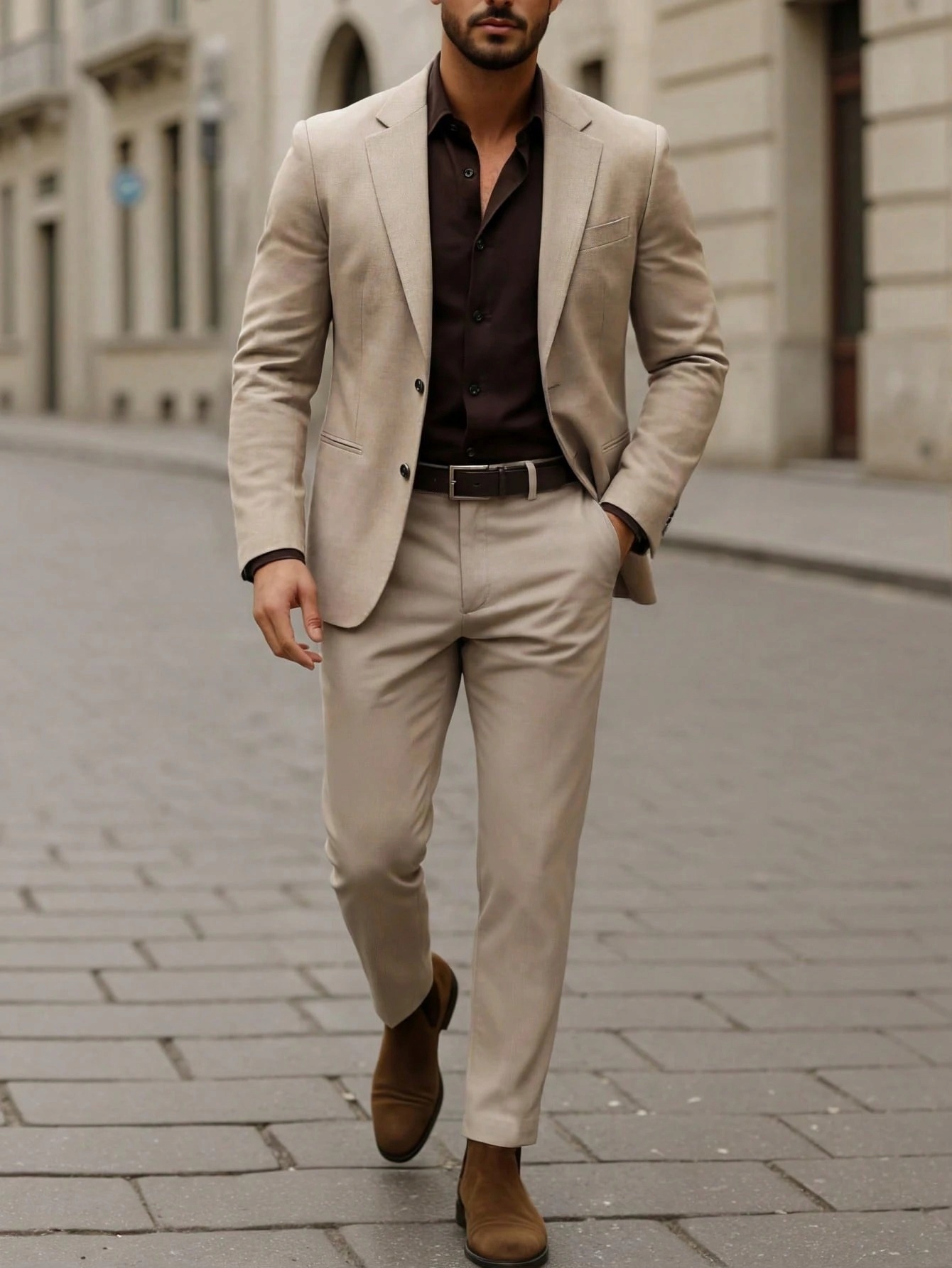 Shein Béžové Elegantní Kalhoty Jednoduché Na Knoflík Casual L 1MA