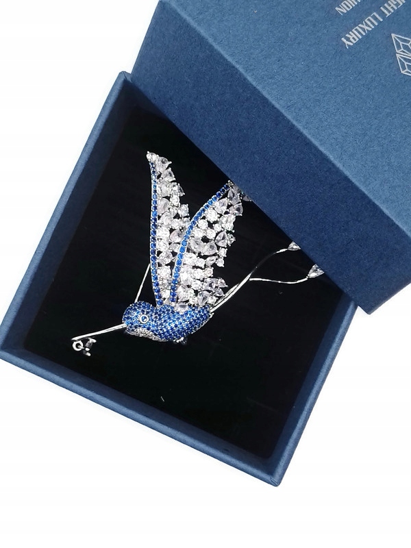 Luxusní Brož Kolibřík , Stříbrem A Rhodiem Dárek Krabička