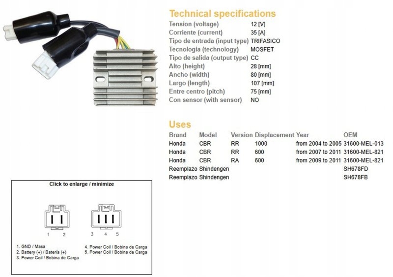 Regulátor Napätia Honda Cbr 600RR 07-11; Cbr 1000RR 04-05