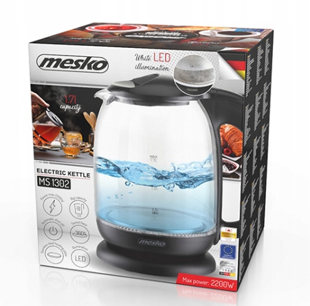 Czajnik Szklany MS 1302 Black 1,7L z Podświetleniem LED 2200W