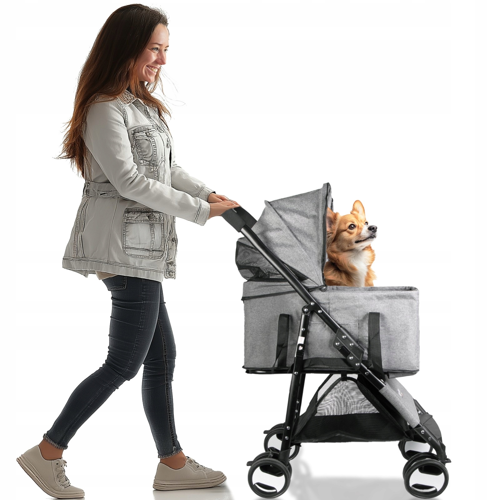 Levně Lehký Skládací Kočárek S Přepravníkem Pro Psa Kočku Bezpečné Cestování