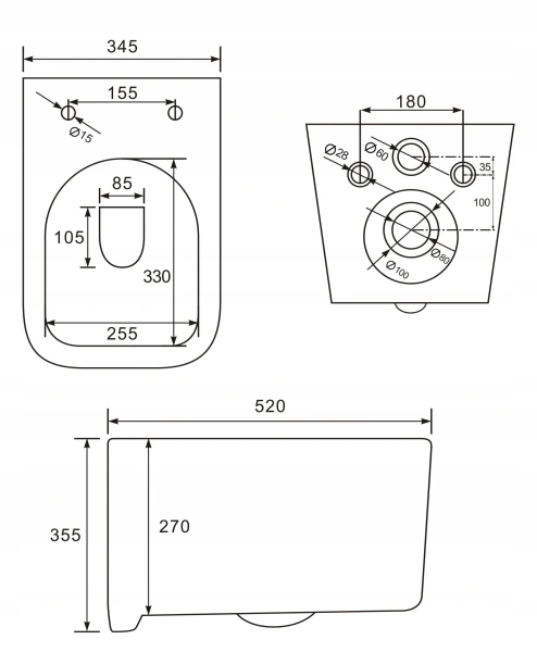 ZESTAW WC STELAŻ GEBERIT MISKA MEXEN ELIS BIAŁ MAT Szerokość miski 34.5 cm
