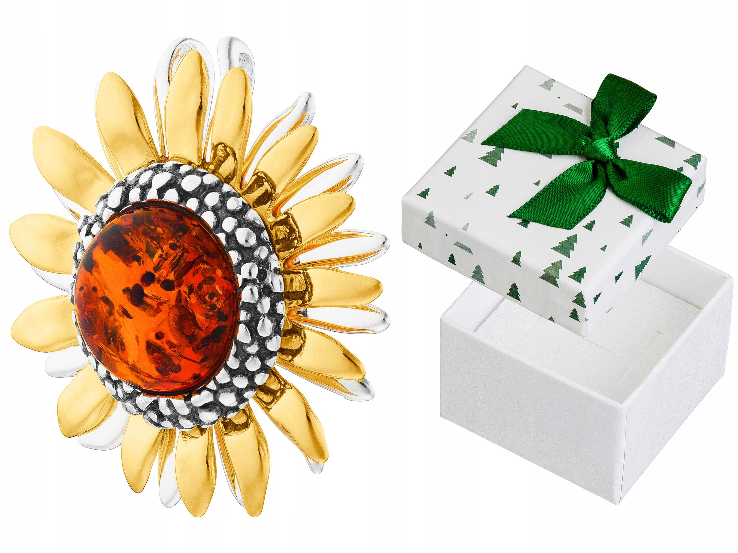 Velký přívěsek Květina Slunečnice Oxidovaná Stříbrná Pozlacený Přívěsek Květina