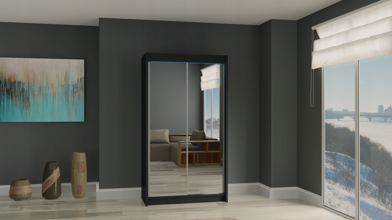 Szafa Przesuwna 120 CM Biały Lustro + LED Marka MHL Meble