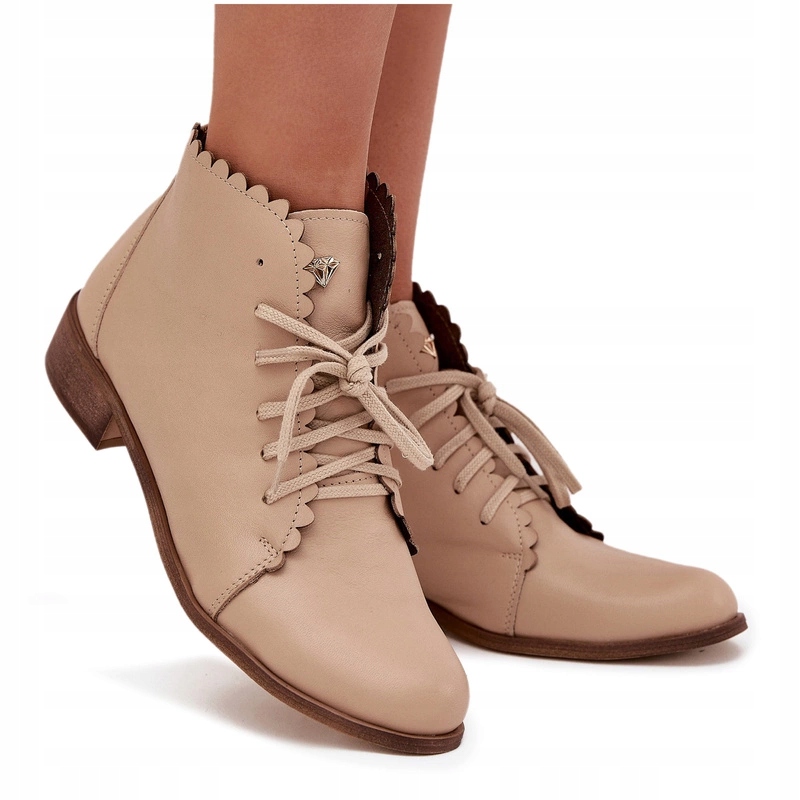 Dámské Kotníkové Boty Přírodní Kůže Plochý Podpatek Zazoo 2964 Béžová 35