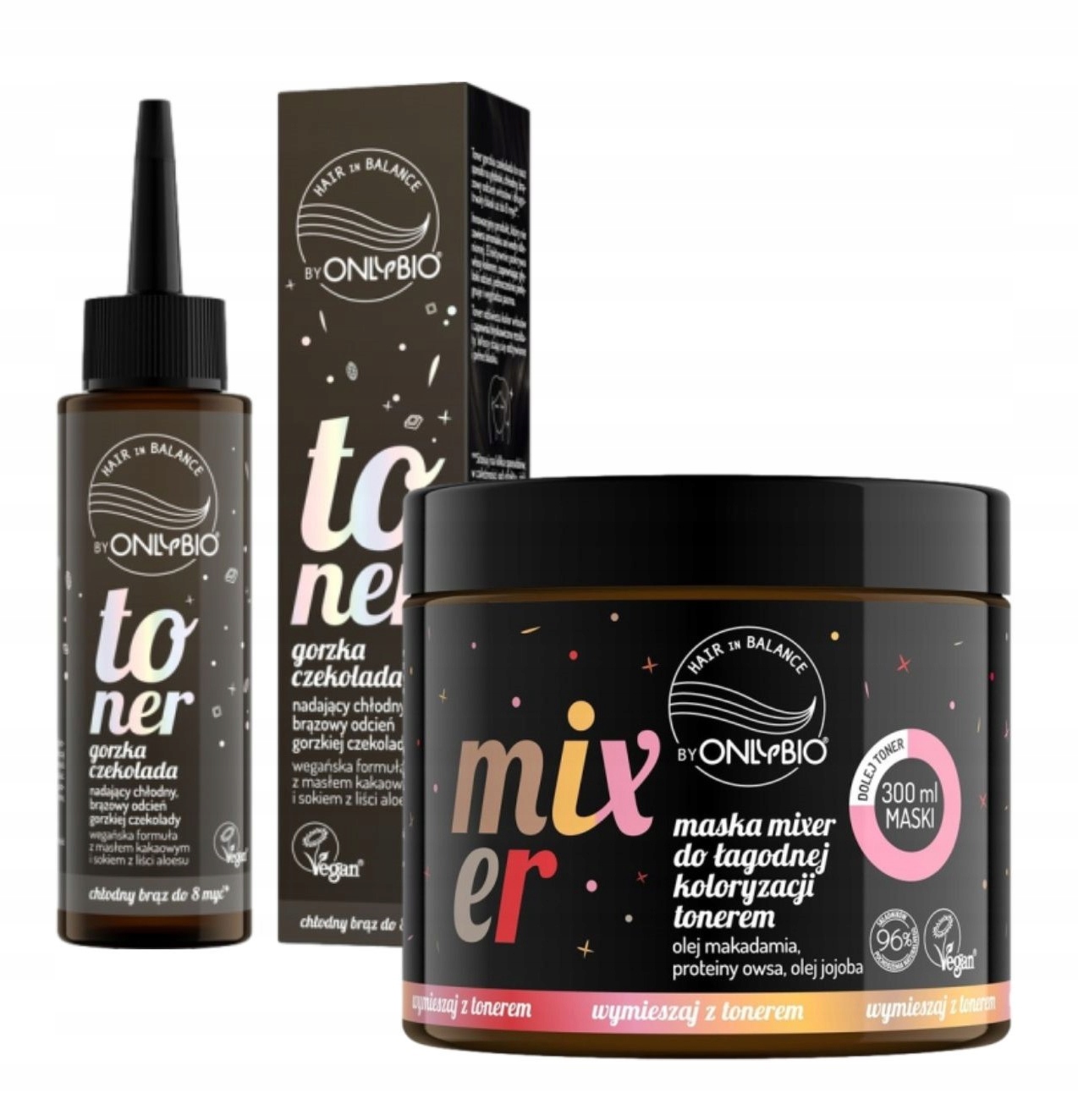 Sada Onlybio Toner na vlasy Barva Hořká Čokoláda Mixer Maska