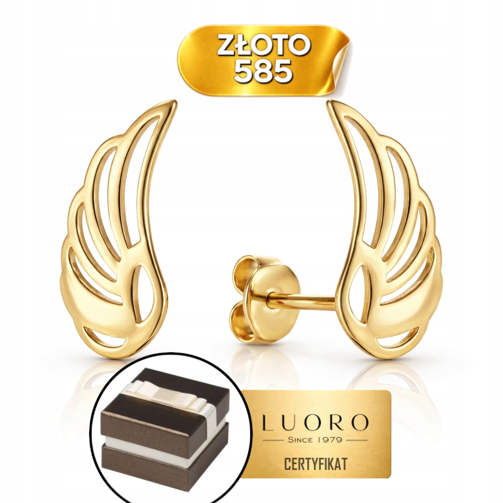 Náušnice Zlaté 585 14k Křídla Tužka Dárek