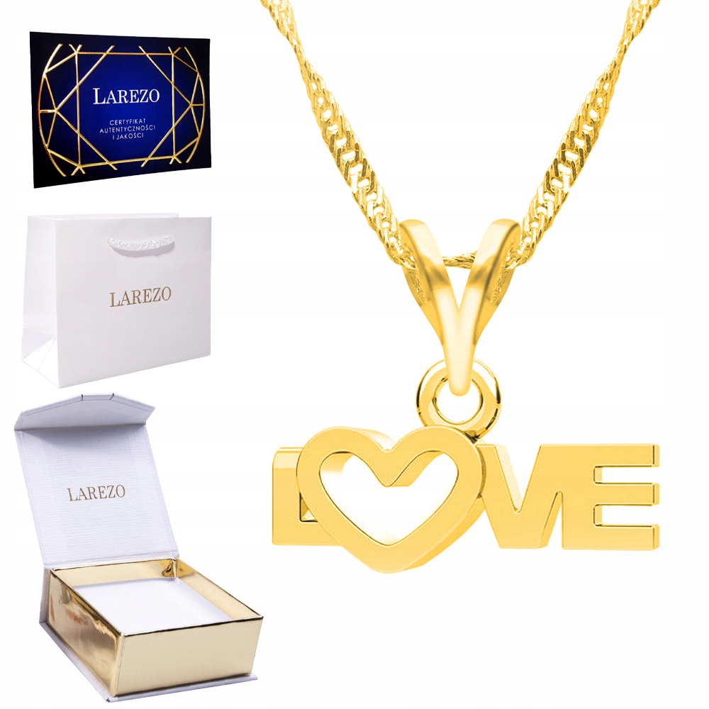 Zlatý náhrdelník 925 s nápisem Láska srdcem Nápis Láska Srdce Pozlacené 24K
