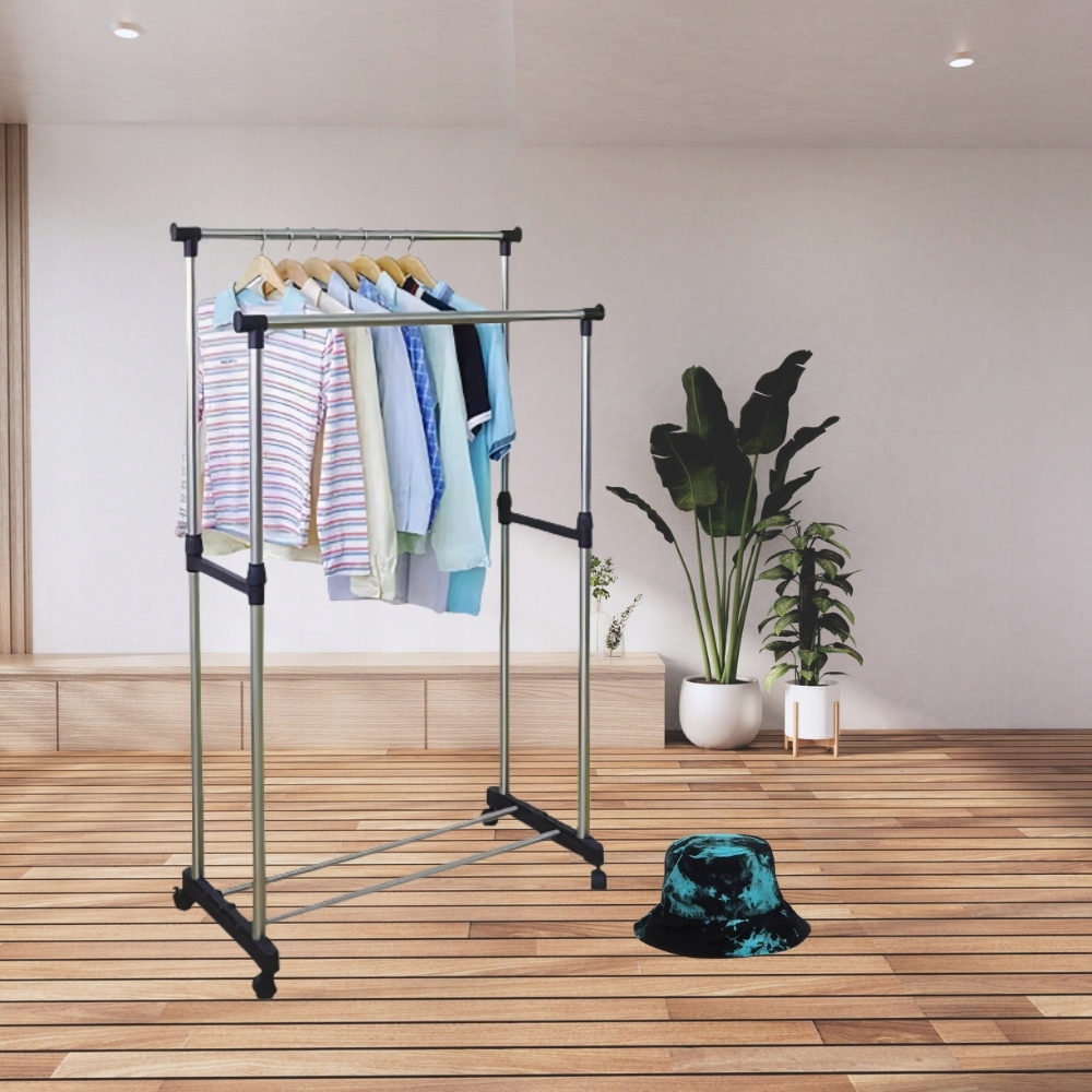 WIESZAK STOJĄCY PODWÓJNY NA KÓŁKACH UBRANIA STOJAK GARDEROBA NA CIUCHY Marka Gockowiak