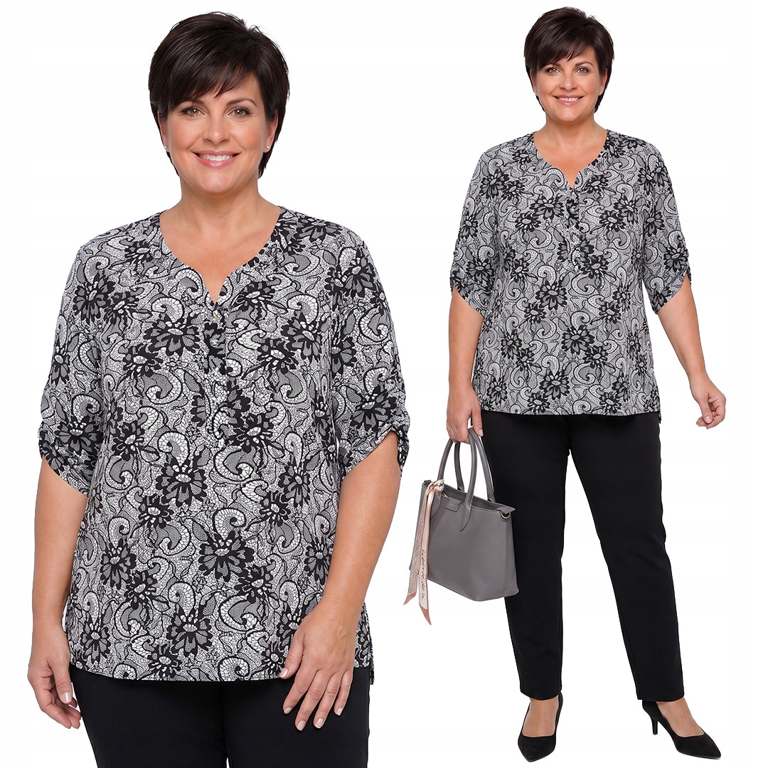 Černobílá halenka s plus size vzory, velikost 48
