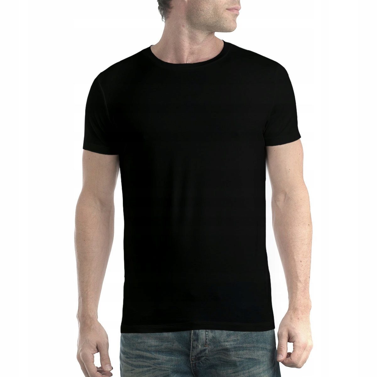 

Miękka Bawełna Koszulka T-shirt Męski Czerń 2XL
