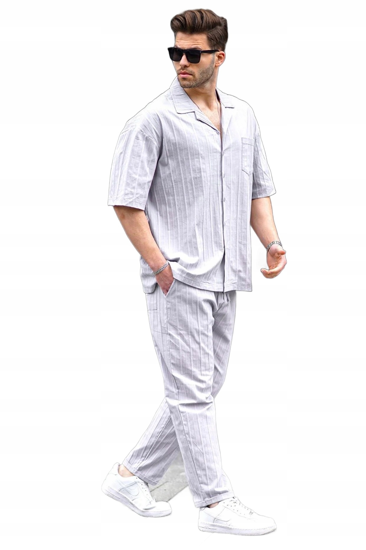 Madmext Pánský Bavlněný Set S Proužky Šedý Klasický S 5DA