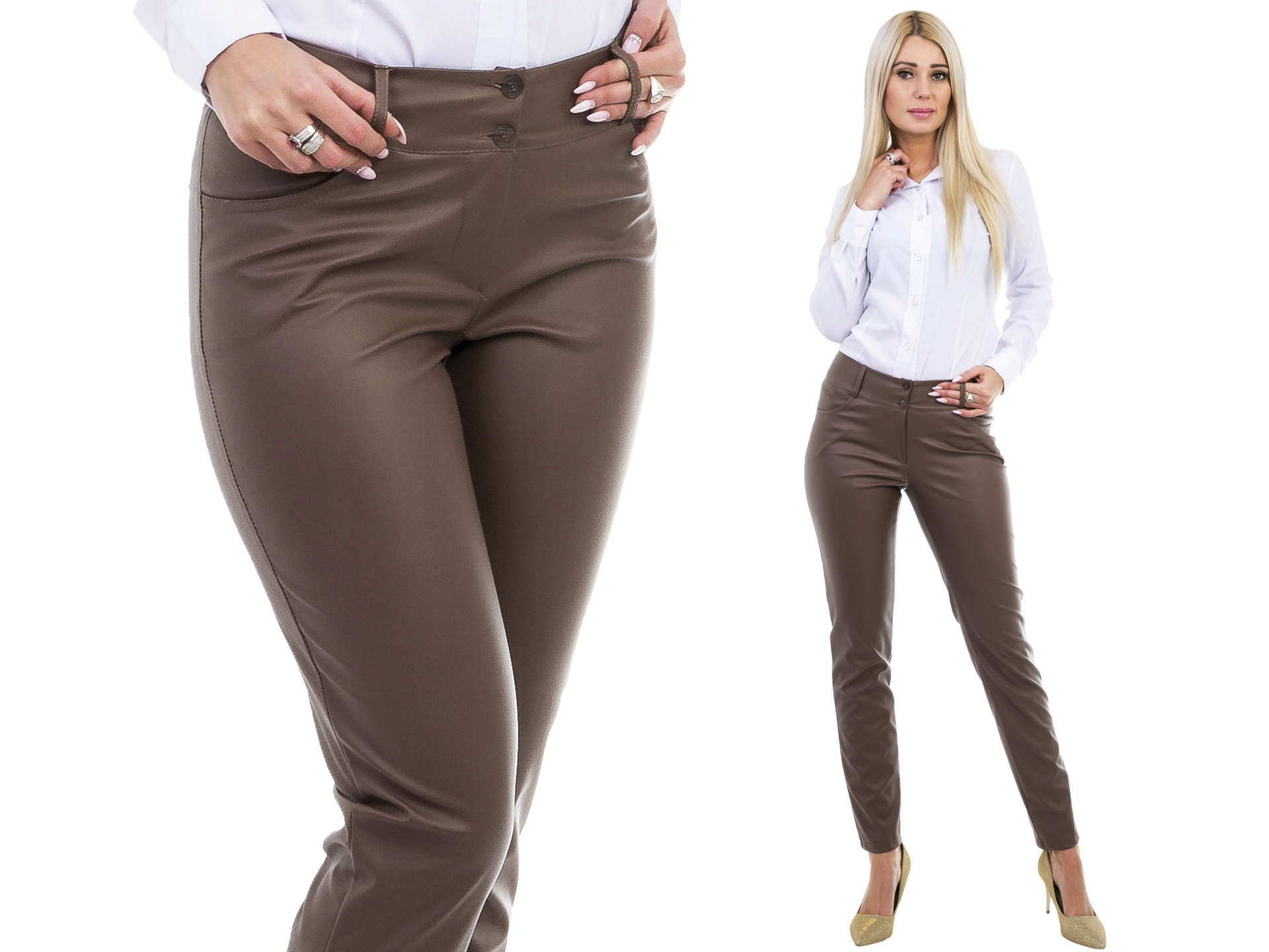 

S146 Spodnie Z Eko Skóry Brązowe r. 42