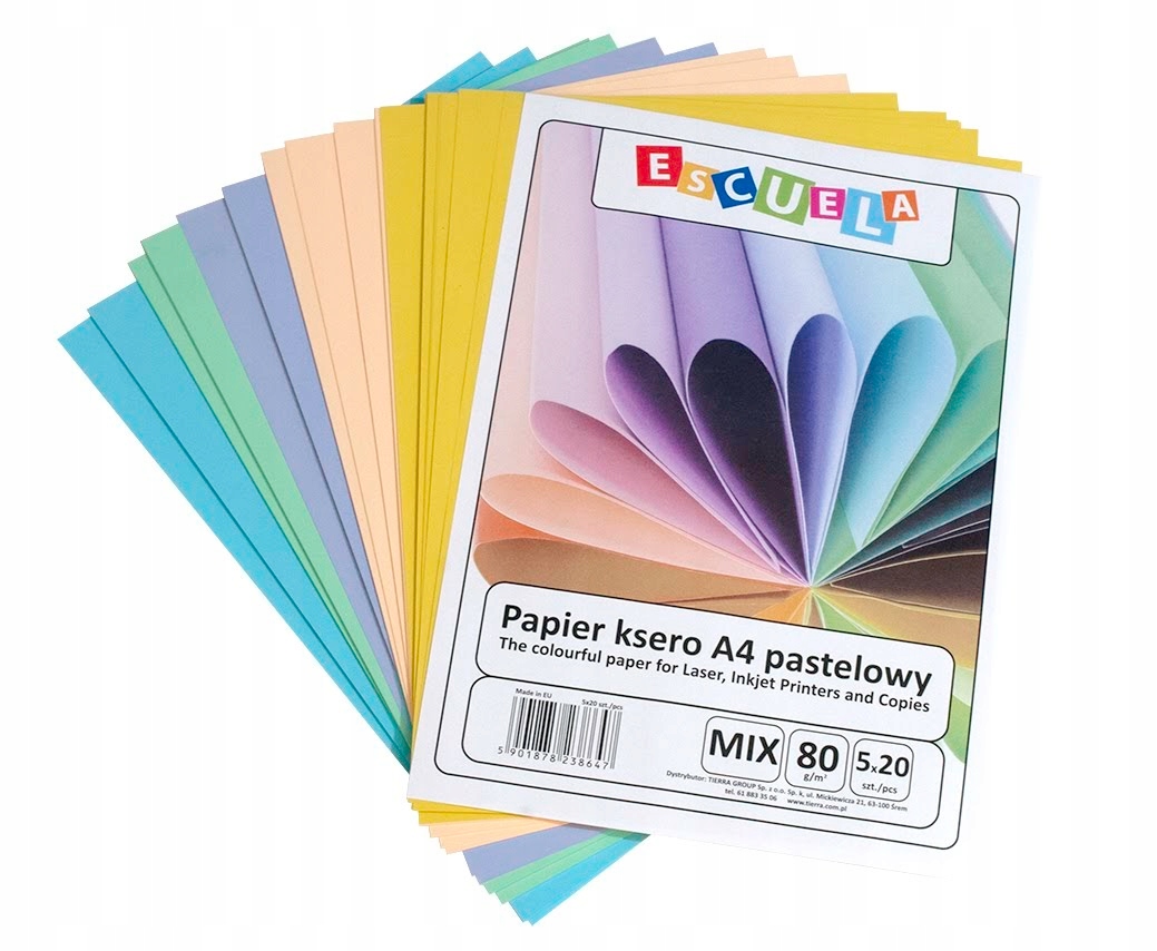 

Papier ksero A4 pastelowy mix 100 szt Escuela