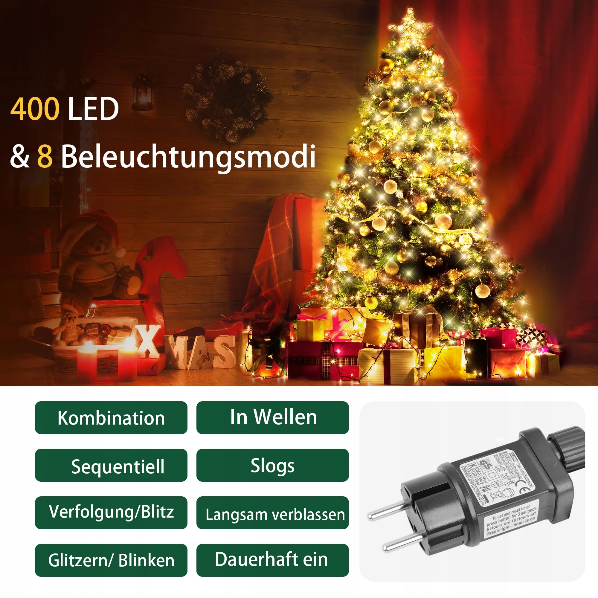 GYLEFY LAMPKI CHOINKOWE WODOODPORNE GIRLANDA ŚWIĄTECZNA 2M 400 LED IP65 — miniatura 4