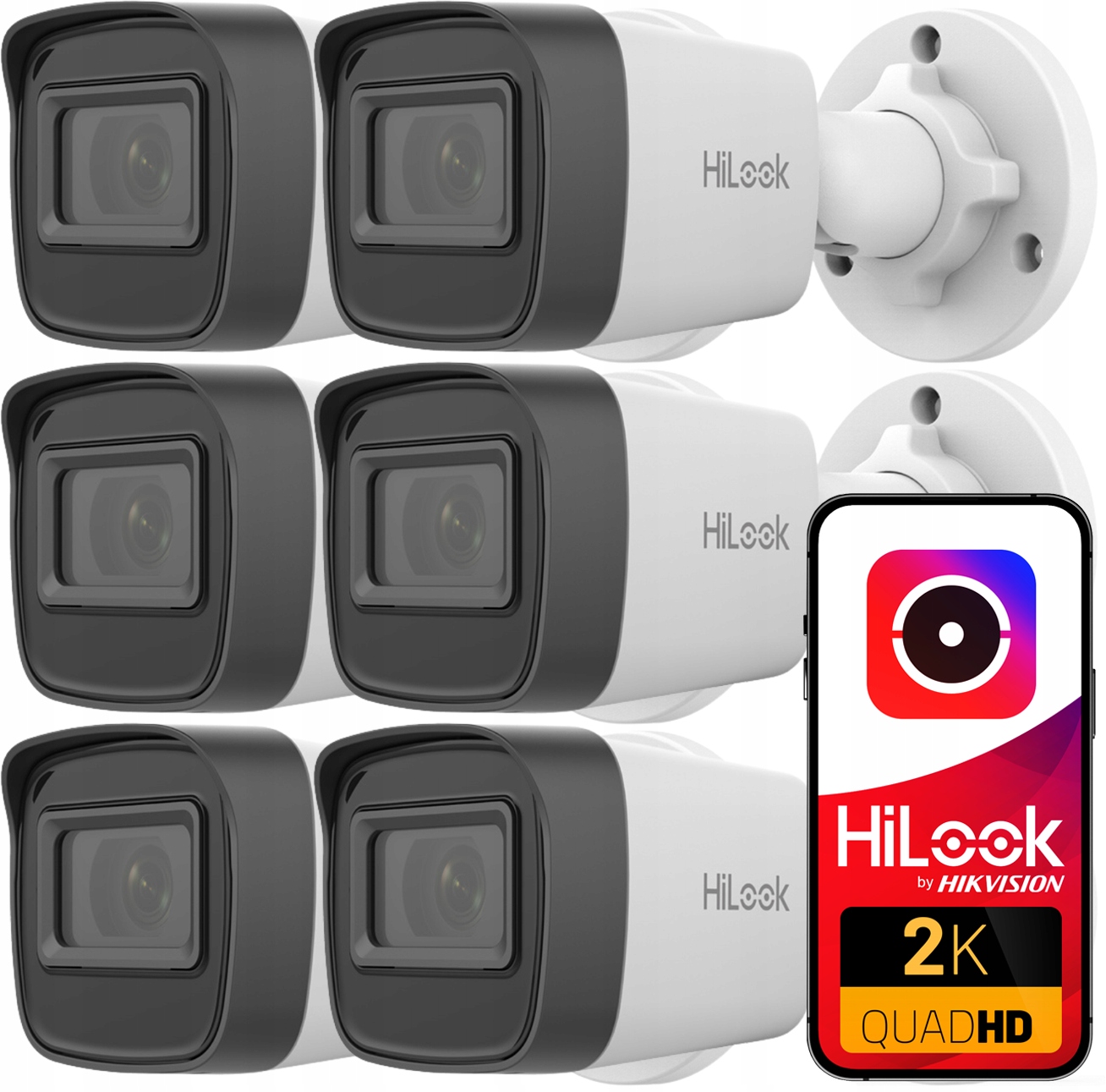 Kamery 6 ks v balení Ip 4MPx 2K+ IPC-B141H-C PoE HiLook od Hikvision