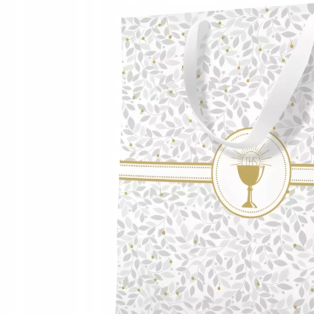 Torba prezentowa srebrne liście złota hostia 33cm Okazje komunia