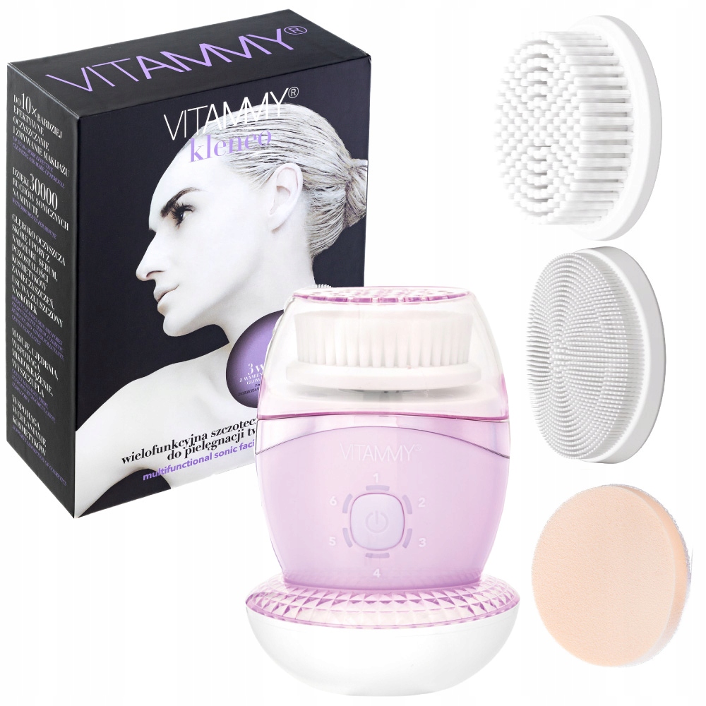 SZCZOTECZKA SONICZNA DO TWARZY 6TRYBÓW 3KOŃCÓWKI USB MASAŻ VITAMMY KLENEO EAN (GTIN) 5901793647906